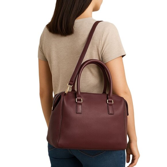 Nine West 15" x 9" x 4" Burgundy Tote Bag With Dual Handles & Adjustable Strap - Picture 4 of 12